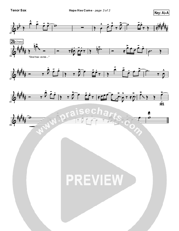 Hope Has Come Tenor Sax 2 (Geron Davis / Bradley Knight)