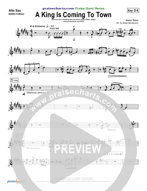 A King Is Coming To Town Alto Sax (Geron Davis)