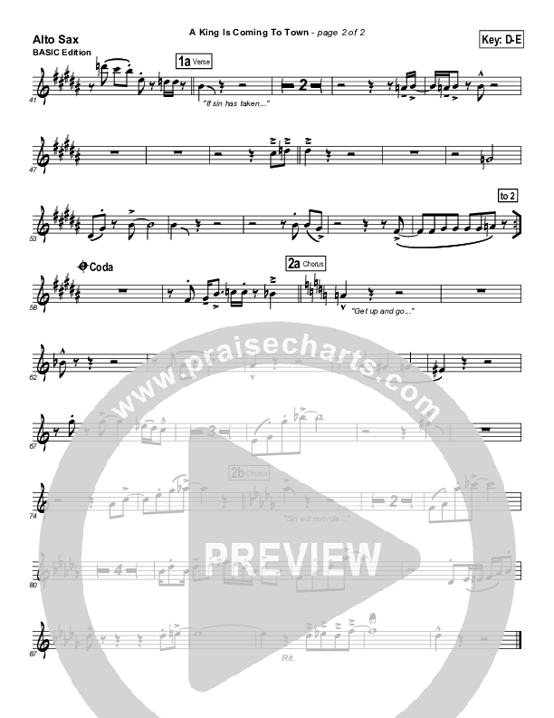 A King Is Coming To Town Alto Sax (Geron Davis)