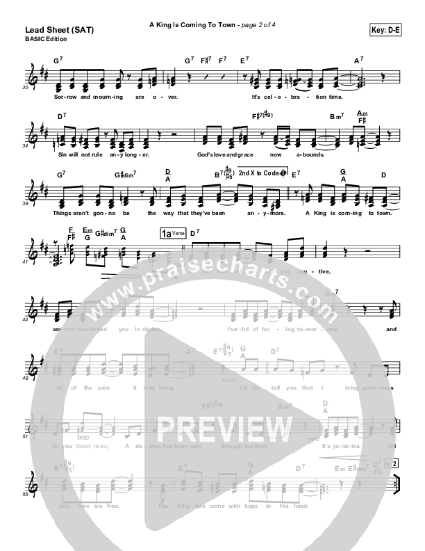 A King Is Coming To Town Lead Sheet (Geron Davis)