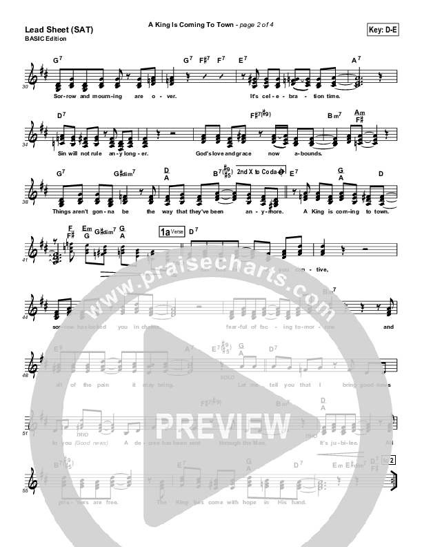 A King Is Coming To Town Lead Sheet (SAT) (Geron Davis)