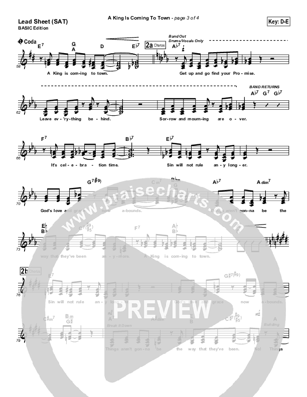 A King Is Coming To Town Lead Sheet (Geron Davis)