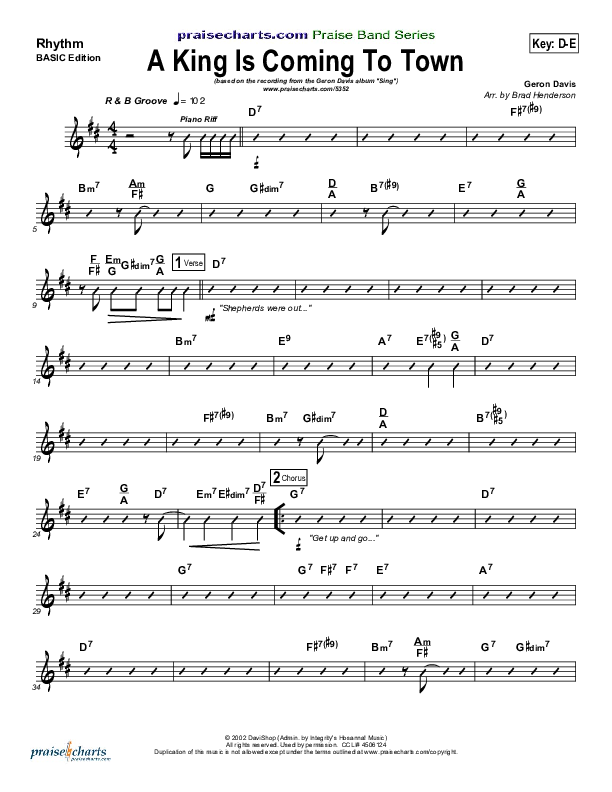 A King Is Coming To Town Rhythm Chart (Geron Davis)