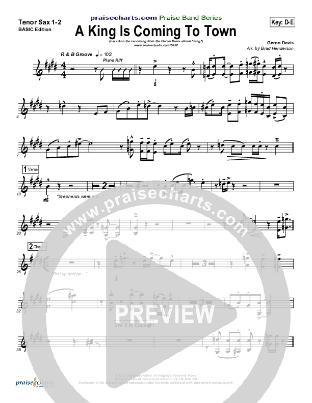 A King Is Coming To Town Tenor Sax 1/2 (Geron Davis)