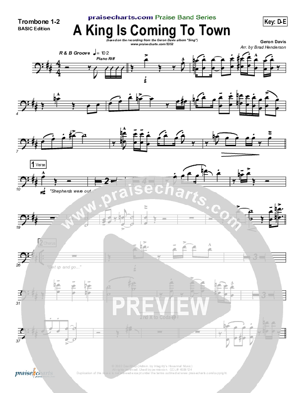 A King Is Coming To Town Trombone 1/2 (Geron Davis)