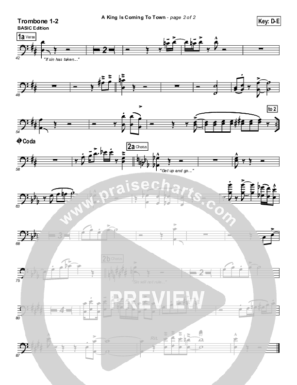 A King Is Coming To Town Trombone 1/2 (Geron Davis)