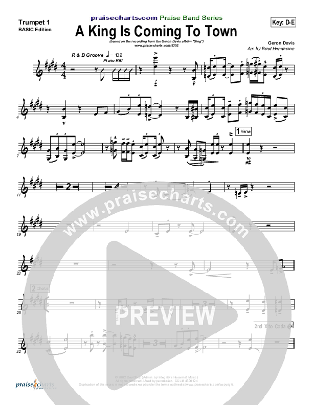 A King Is Coming To Town Trumpet 1 (Geron Davis)