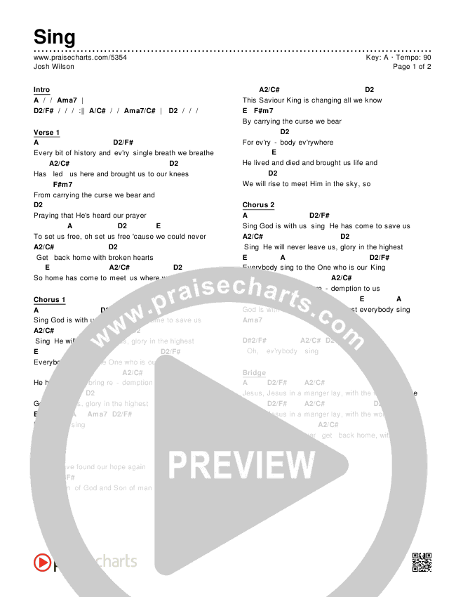 Sing Chords & Lyrics (Josh Wilson)