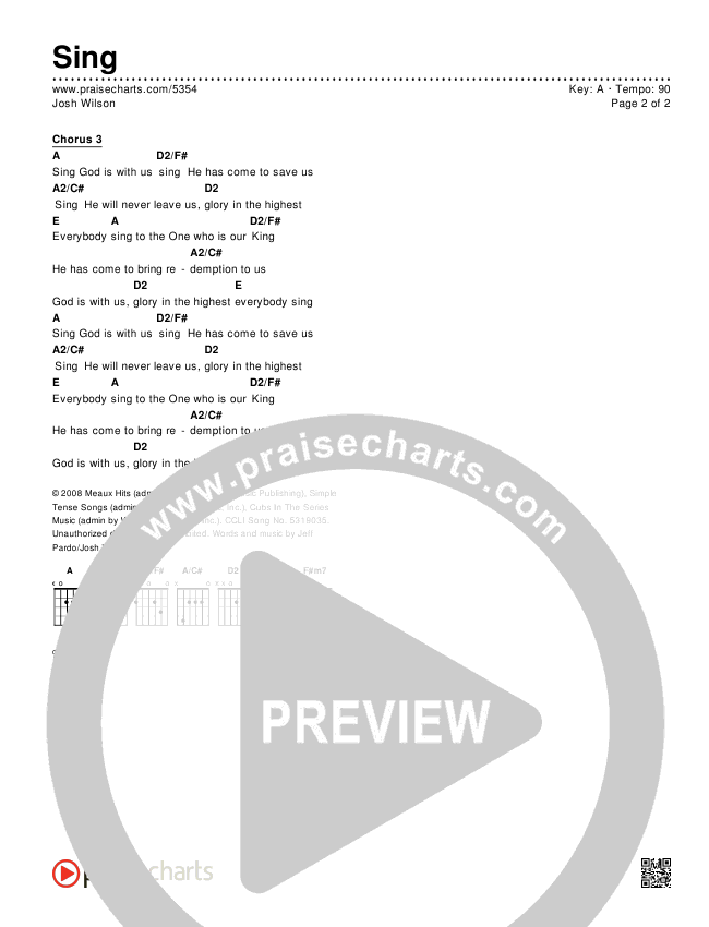 Sing Chords & Lyrics (Josh Wilson)