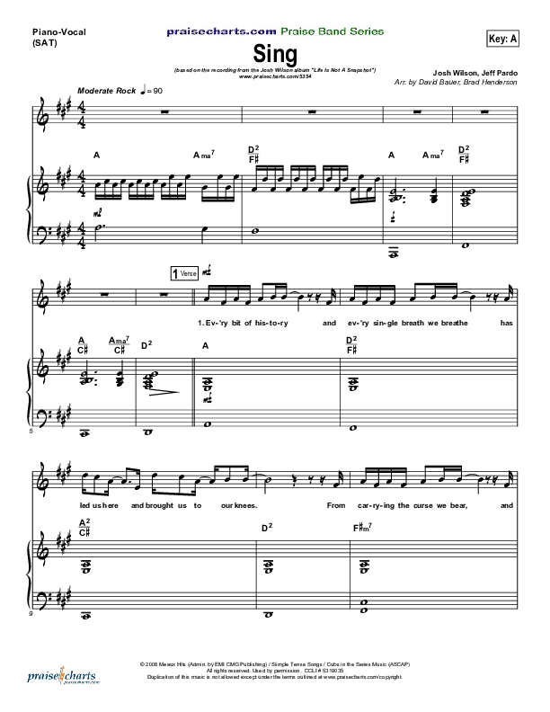 Sing Piano/Vocal (SAT) (Josh Wilson)