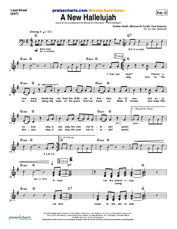 A New Hallelujah (Radio) Lead Sheet (SAT) (Michael W. Smith)