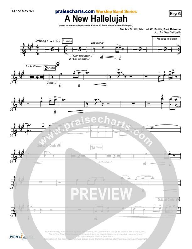 A New Hallelujah (Radio) Tenor Sax 1/2 (Michael W. Smith)