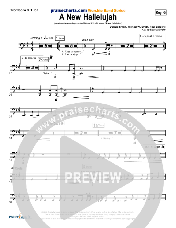 A New Hallelujah (Radio) Trombone 3/Tuba (Michael W. Smith)
