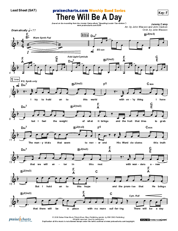 There Will Be A Day Lead Sheet (SAT) (Jeremy Camp)