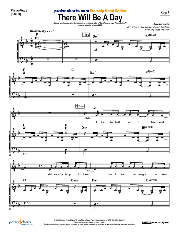 There Will Be A Day Piano/Vocal (Jeremy Camp)