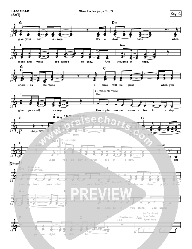 Slow Fade Lead Sheet (SAT) (Casting Crowns)