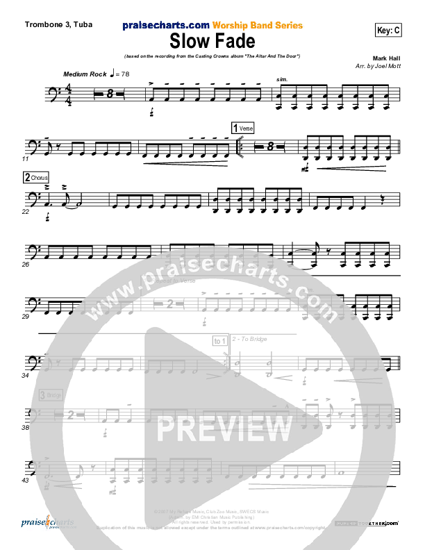 Slow Fade Trombone/Tuba Sheet Music PDF (Casting Crowns) PraiseCharts
