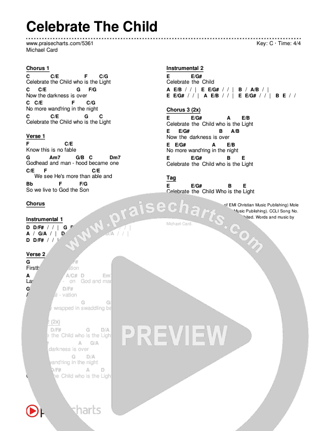 Celebrate The Child Chords & Lyrics (Michael Card)
