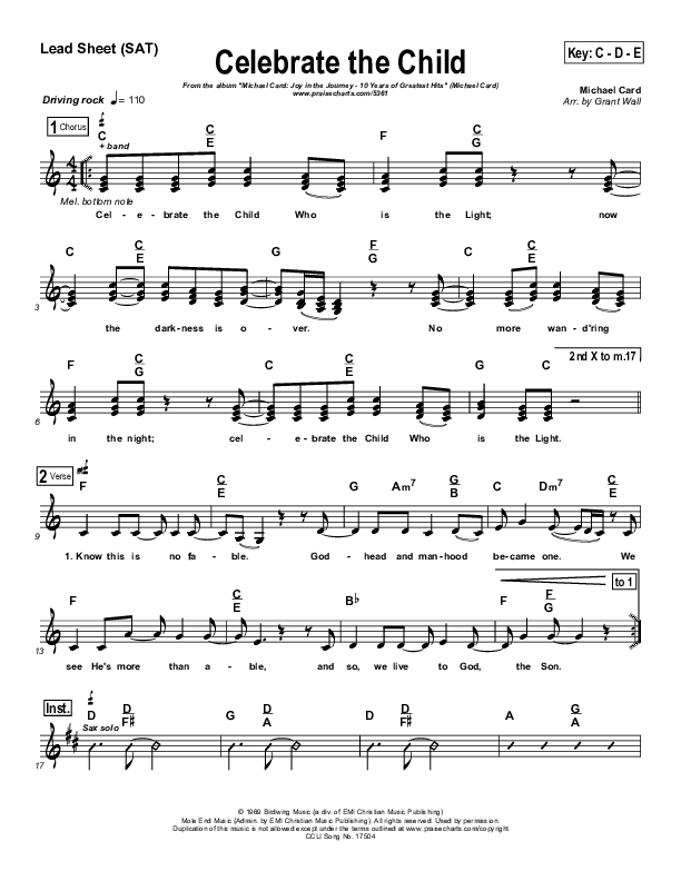 Celebrate The Child Lead Sheet (SAT) (Michael Card)