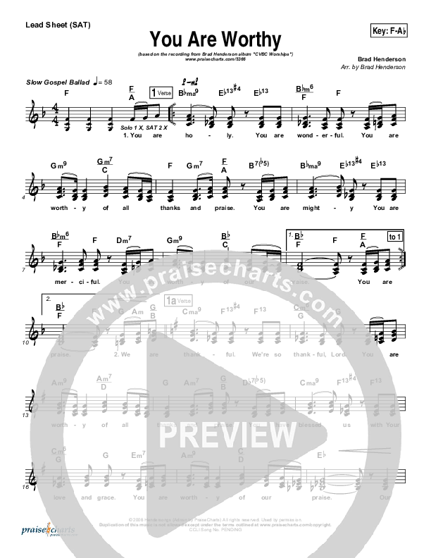You Are Worthy Lead Sheet ()