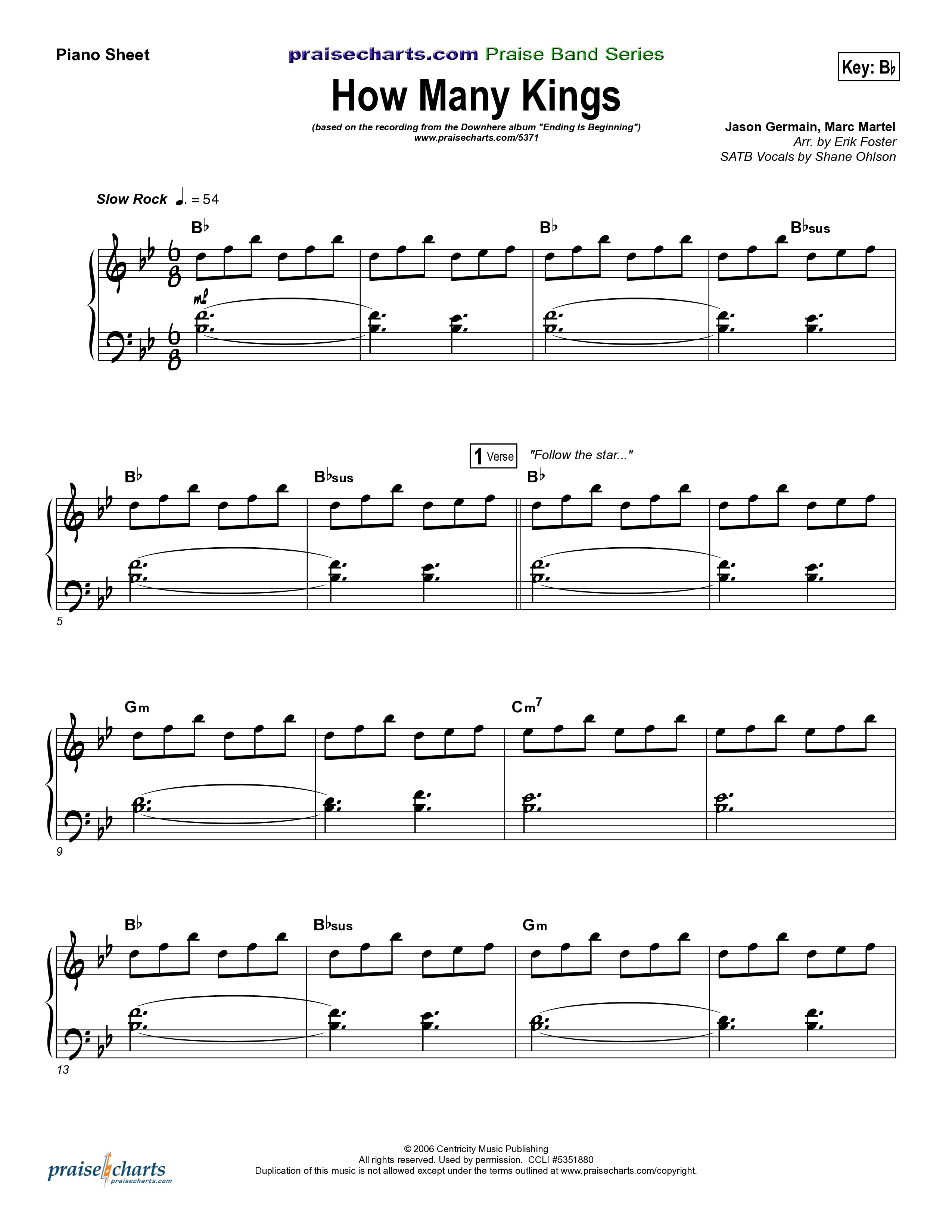 How Many Kings Piano Sheet (Downhere)