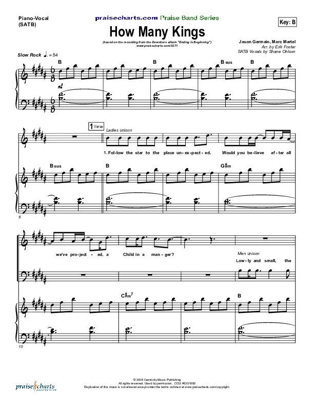 How Many Kings Piano/Vocal (SATB) (Downhere)