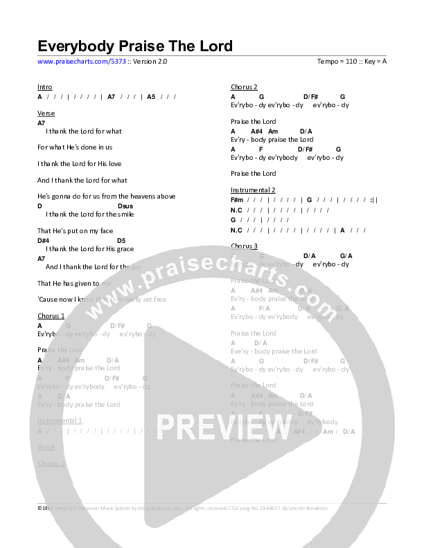 Everybody Praise The Lord Chord Chart (Lincoln Brewster)