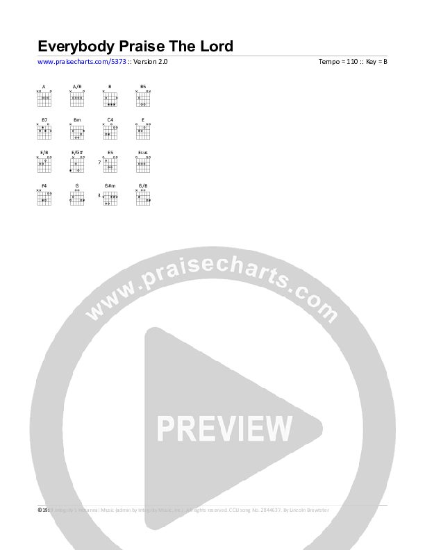 Everybody Praise The Lord Chord Chart (Lincoln Brewster)