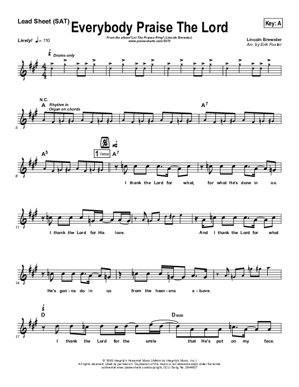 Everybody Praise The Lord Lead Sheet (SAT) (Lincoln Brewster)