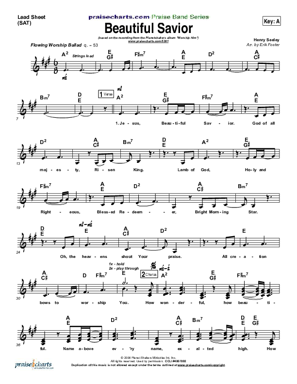 Beautiful Savior Lead Sheet (Planetshakers)