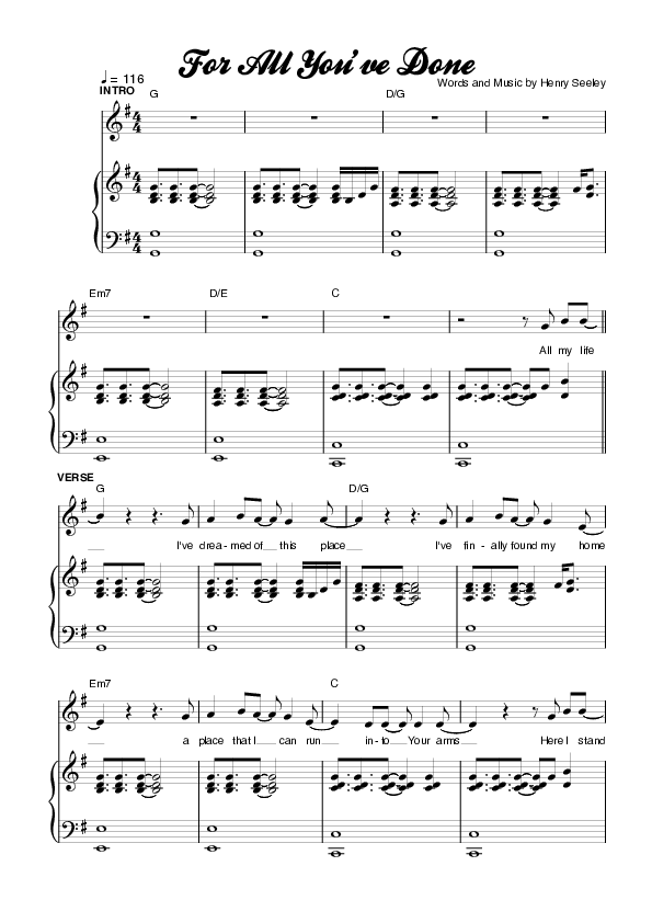 For All You've Done Piano/Vocal (Planetshakers)