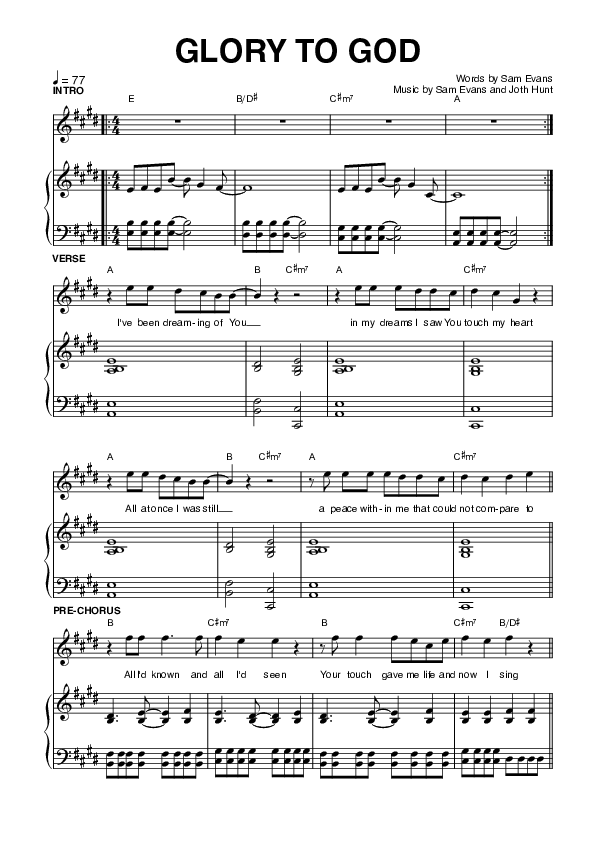 Glory To God Lead & Piano (Planetshakers)