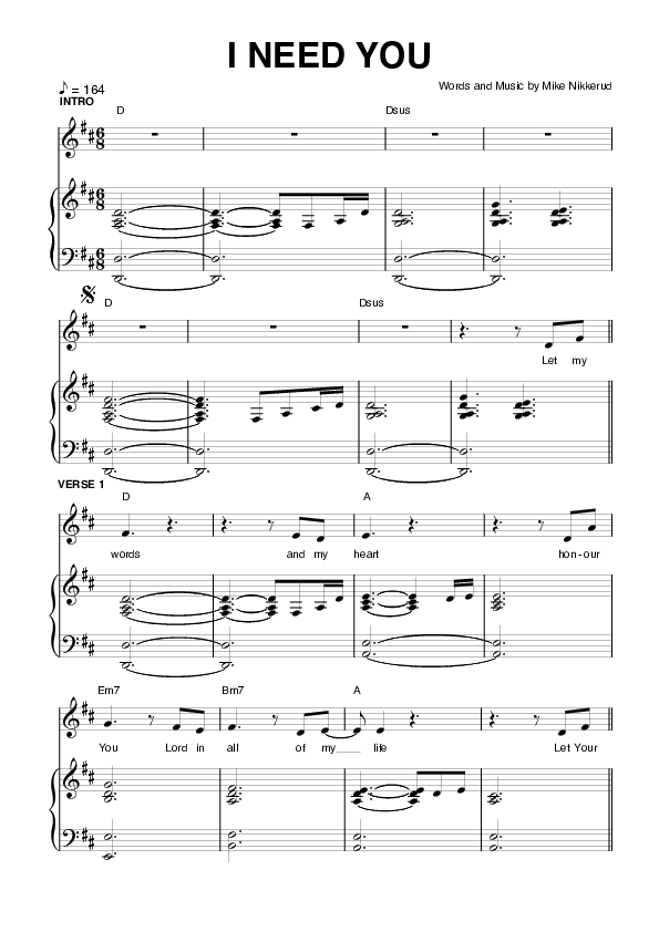 I Need You Lead & Piano (Planetshakers)