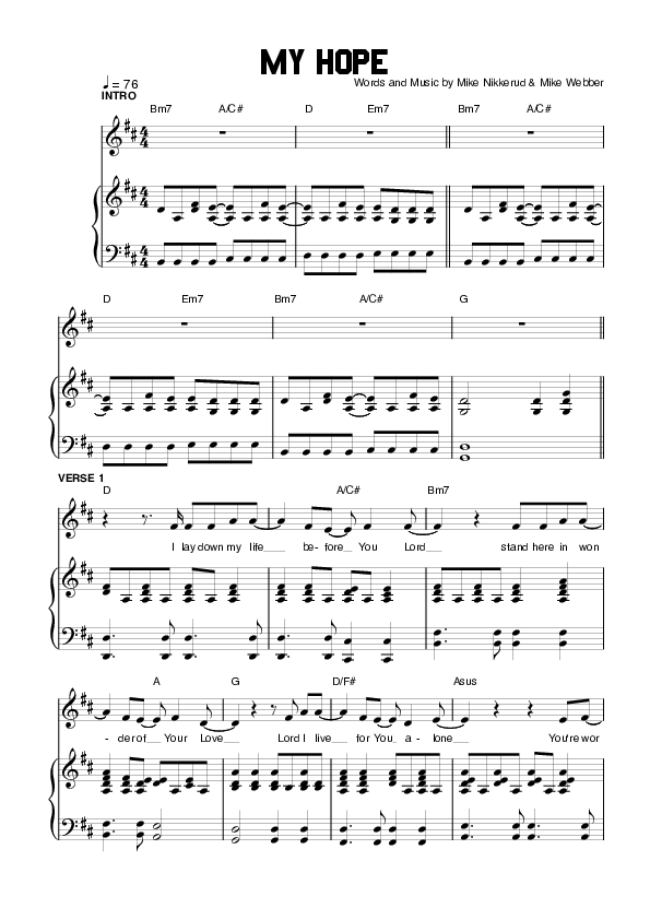 My Hope Lead & Piano (Planetshakers)