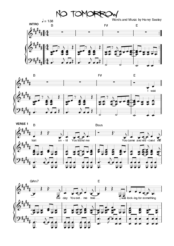 No Tomorrow Lead & Piano (Planetshakers)