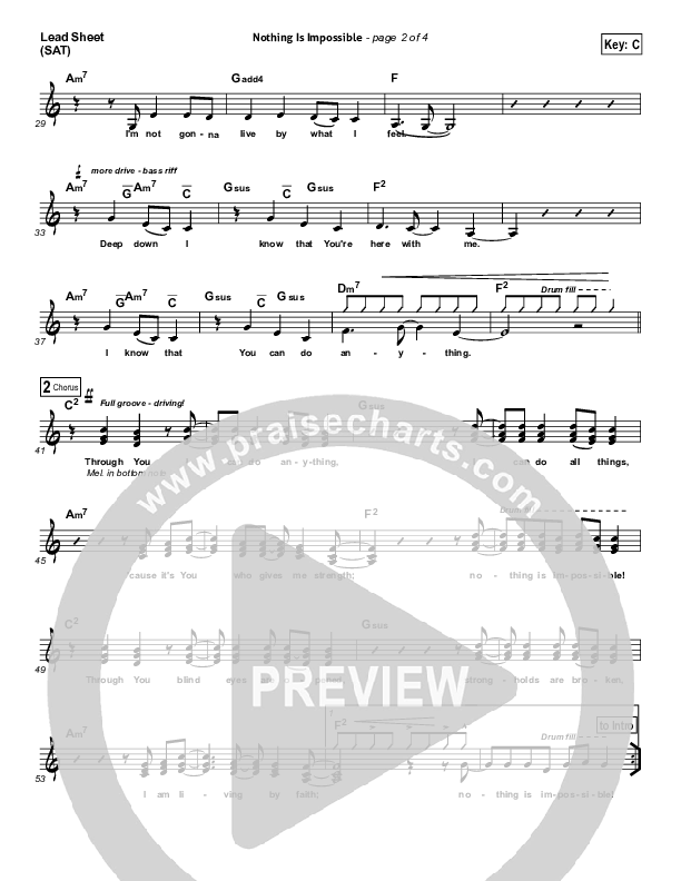 Nothing Is Impossible Lead Sheet (SAT) (Planetshakers)