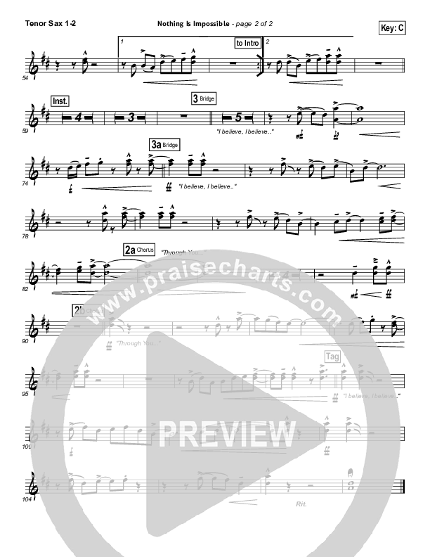 Nothing Is Impossible Tenor Sax 1/2 (Planetshakers)