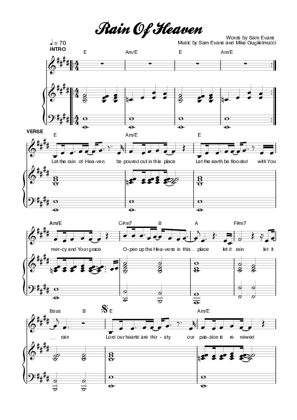 Rain Of Heaven Piano/Vocal (Planetshakers)