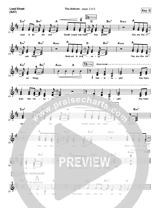 The Anthem Lead Sheet (SAT) (Planetshakers)