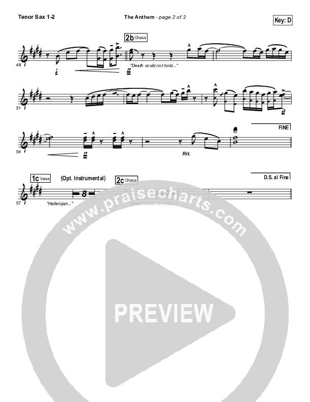 The Anthem Tenor Sax 1/2 (Planetshakers)