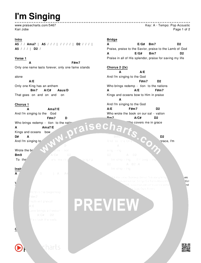 I'm Singing Chords & Lyrics (Kari Jobe)