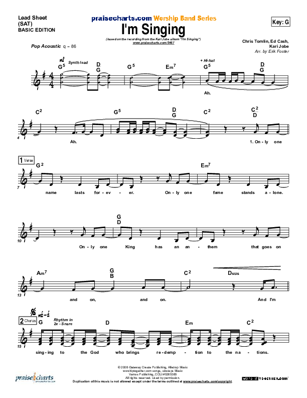 I'm Singing Lead Sheet (SAT) (Kari Jobe)