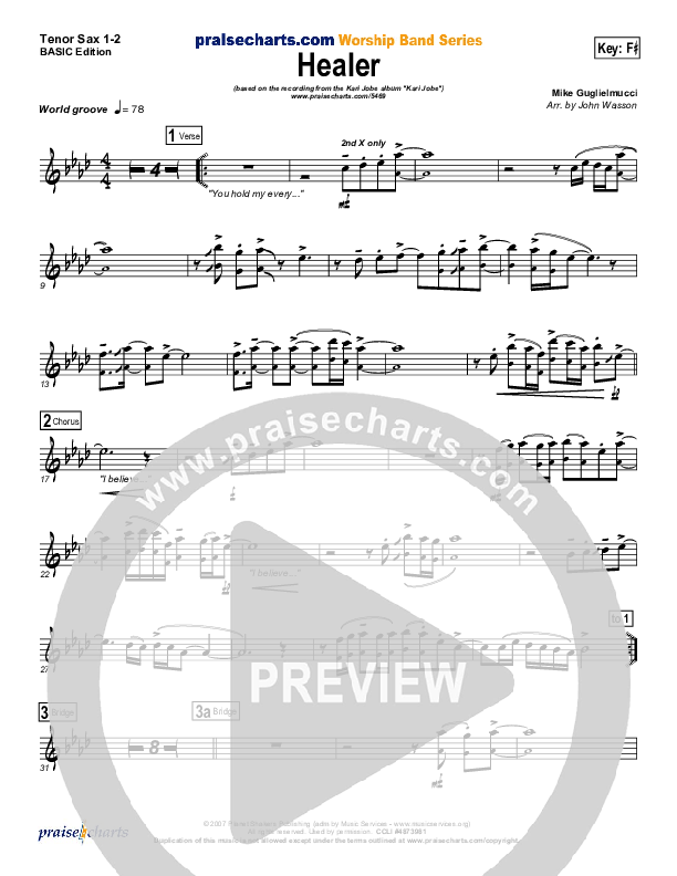 Healer Tenor Sax 1/2 (Kari Jobe)