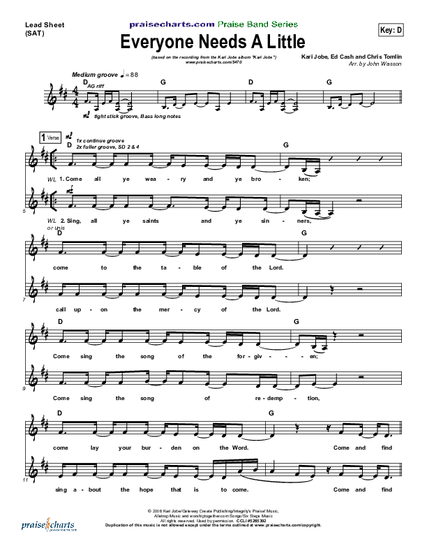 Everyone Needs A Little Lead Sheet (Kari Jobe)