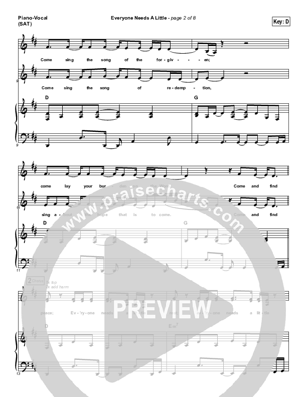 Everyone Needs A Little Piano/Vocal (SAT) (Kari Jobe)