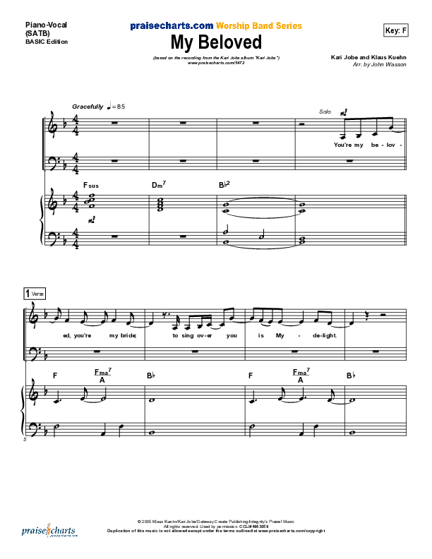 My Beloved Piano/Vocal (SATB) (Kari Jobe)