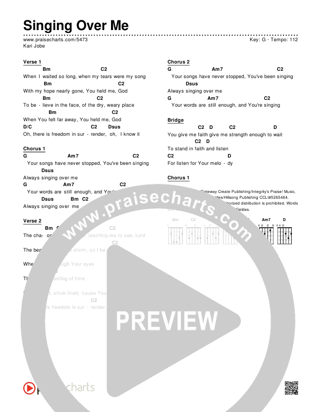 Singing Over Me Chords & Lyrics (Kari Jobe)
