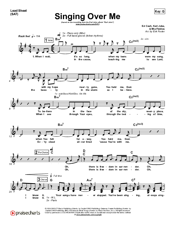 Singing Over Me Lead Sheet (Kari Jobe)