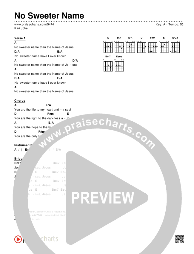 No Sweeter Name Chords & Lyrics (Kari Jobe)