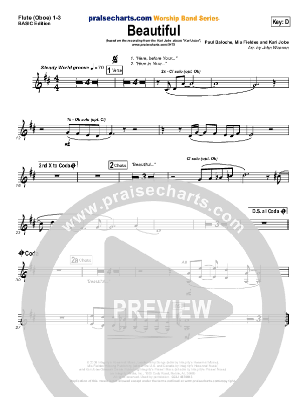 Beautiful Flute/Oboe 1/2/3 (Kari Jobe)